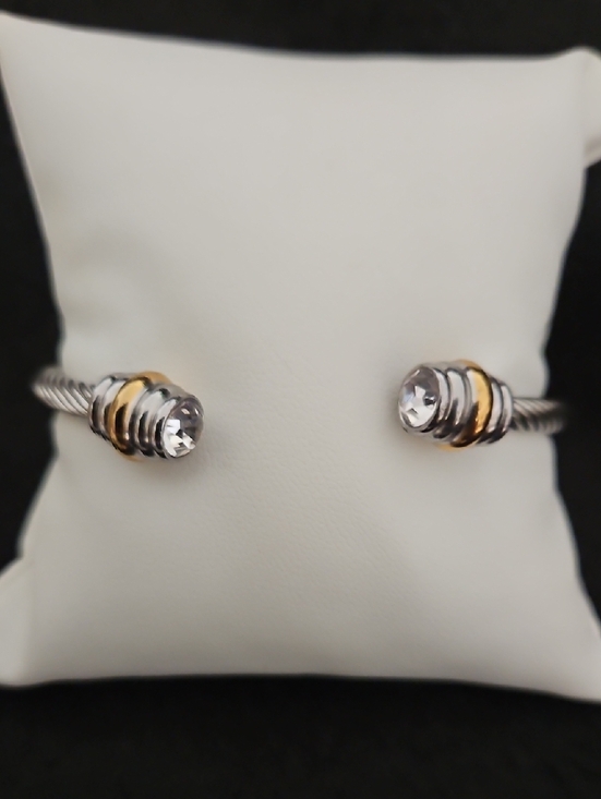 Jewelry - Silver and Gold Cable Cuff Bracelet with Crystal Ends